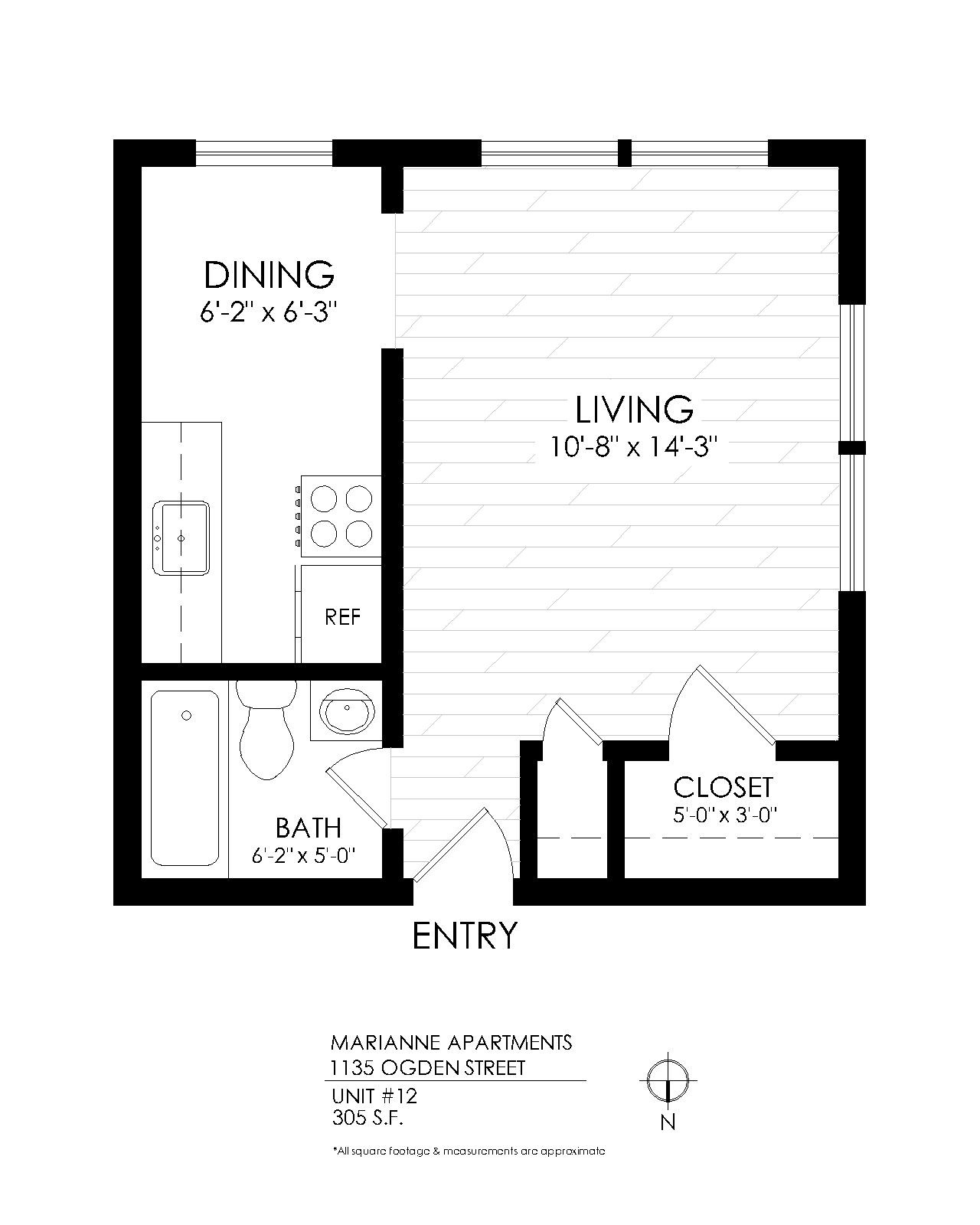 Floor plan for studio, 1 bath, 320 sqft